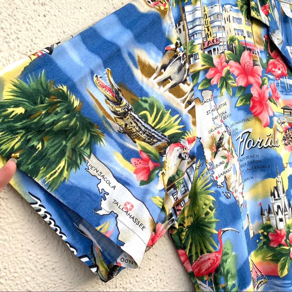 Paradise Found vintage Hawaiian shirt mens FLORIDA print tropical state floral - Picture 6 of 7